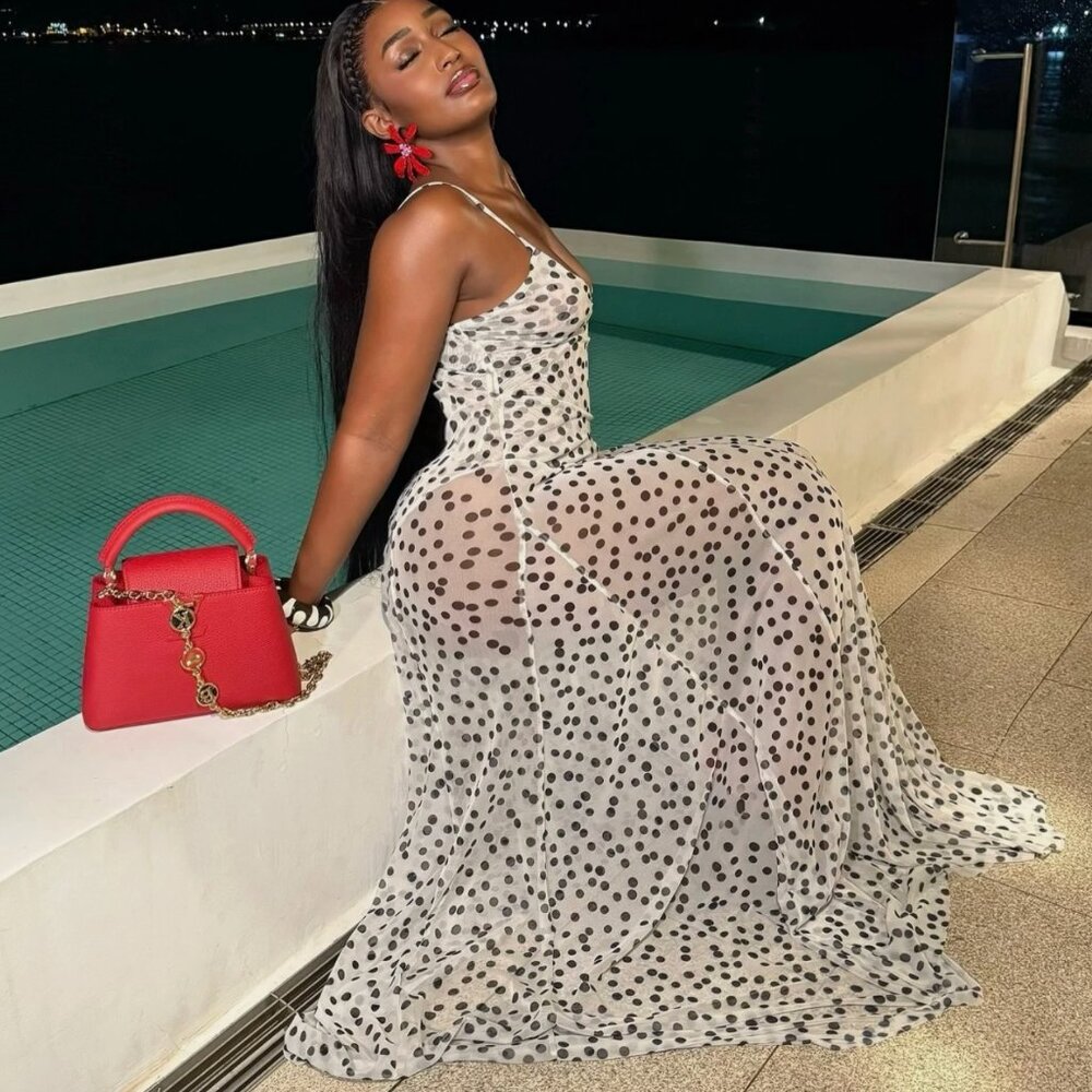 Zara Black and White Ecru Polka Dot Maxi Dress 5039/226 L NWT - Picture 8 of 16